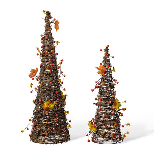Glitzhome® Rattan Berries & Maple Leaves Table Tree Set